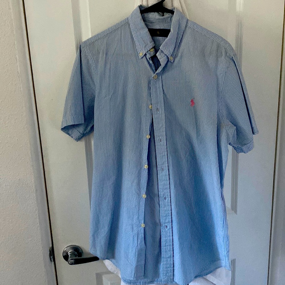 POLO RALPH LAUREN SEER SUCKER BUTTON DOWN SHIRT
